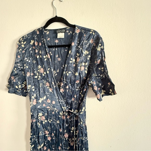 Vintage Blue Floral Wrap Maxi Length Dress - Picture 2 of 5